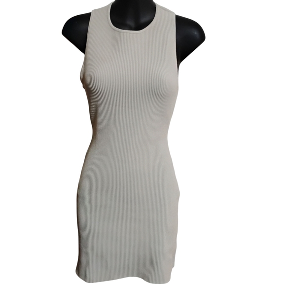 Babaton Aritzia | Beige Sculpt Rib Knit Racer Racerback Mini Dress | NWOT | SM - Picture 2 of 12